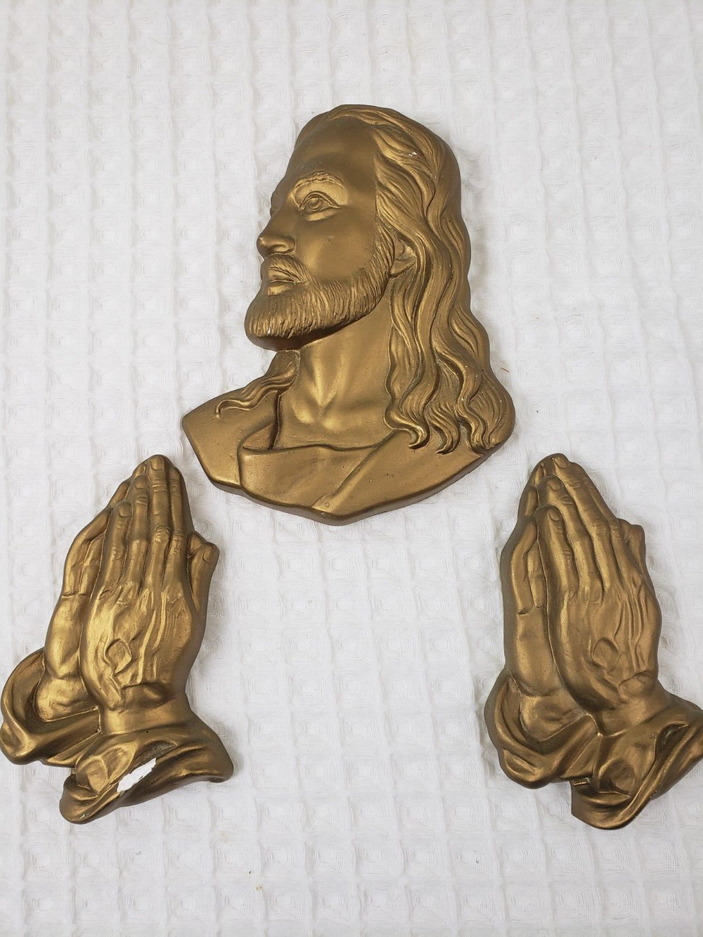 Vintage 1984 Miller Studio Chalkware Jesus Praying Hands Wall Plaque 3 pcs